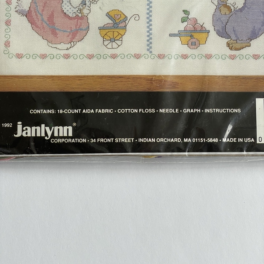 Janlynn 1992 Baby Wares Birth Announcement Cross Stitch Kit #136-03 14"x 14" New - Picture 4 of 5